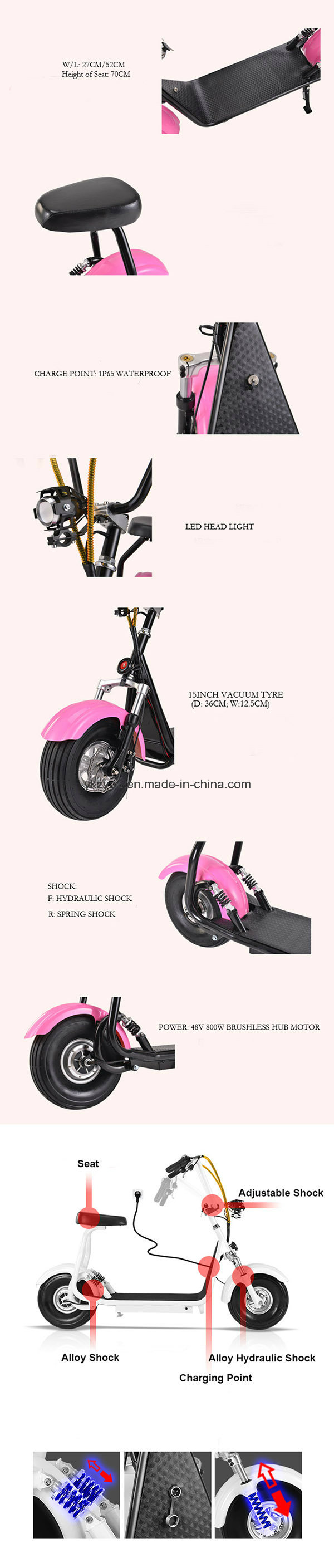 2016 Newest Two Wheels Colorful Customizable Citycoco Electric Scooter 800W/1000W Battery