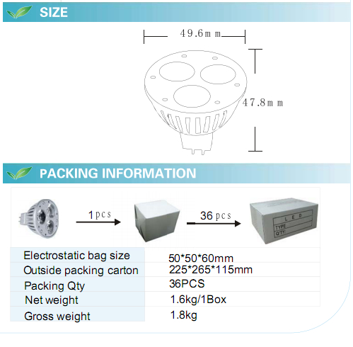 3W MR16 LED Bulb with RoHS