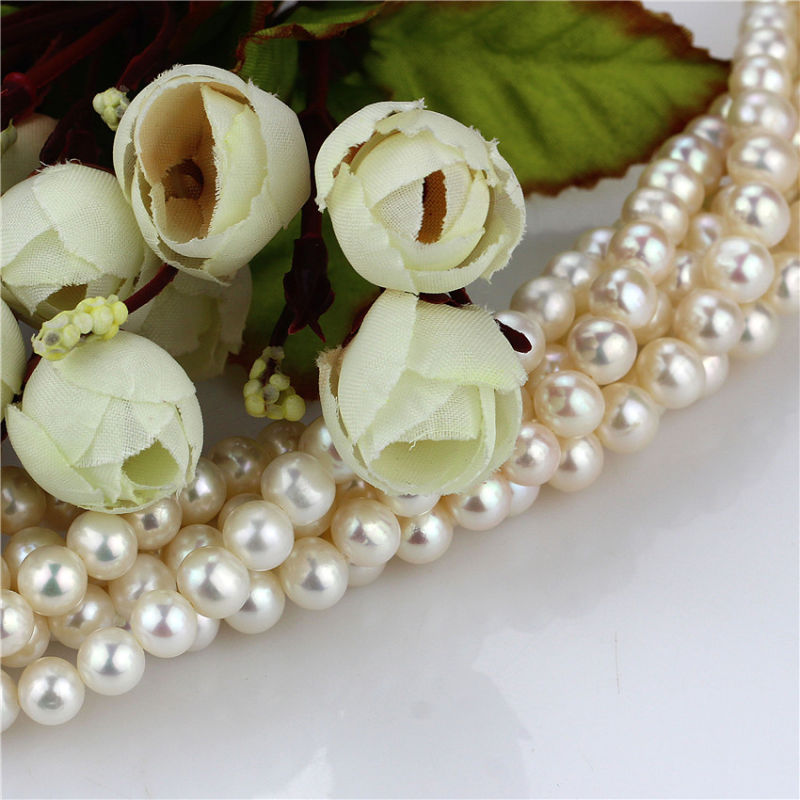 Freshwater Loose Pearl Strands Wholesale 7mm Near Round Natural Pearl String