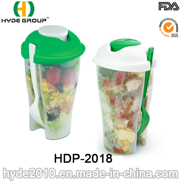 Wholesales Colorful Plastic Salad Shaker Cup with Fork (HDP-2018)