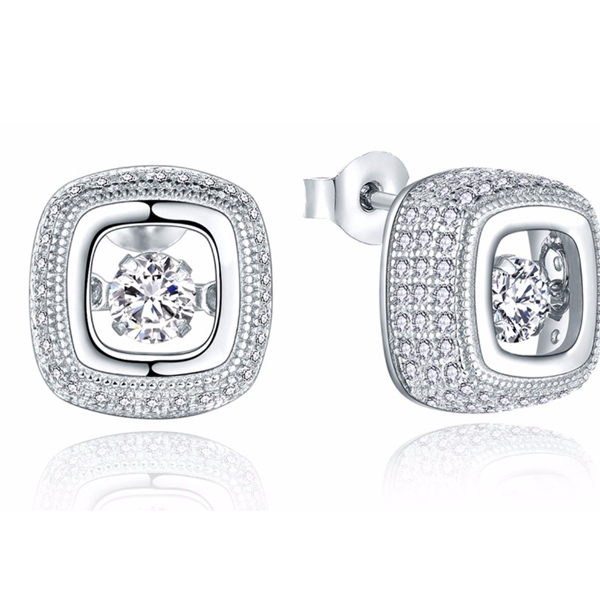 925 Silver Stud Dancing Diamond Earring with CZ Jewelry