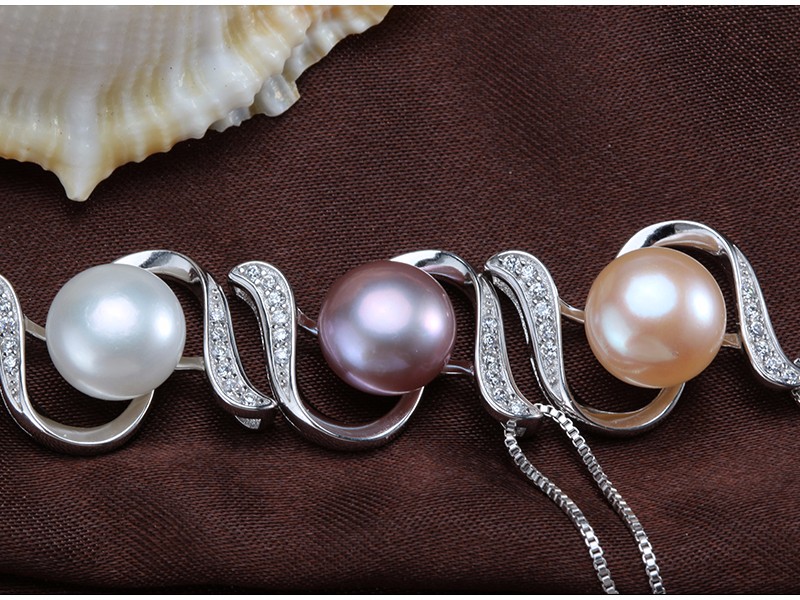 Freshwater Original Pearl Pendant AAA Bread Round 10-11mm 925 Silver Pearl Pendant Necklace