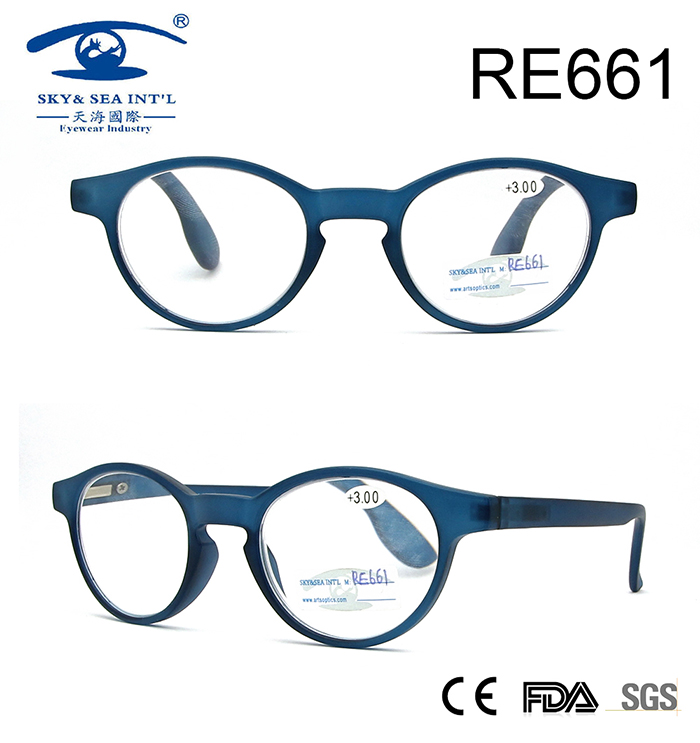 Round Frame Matte Blue Wholesale Reading Glasses (RE661)