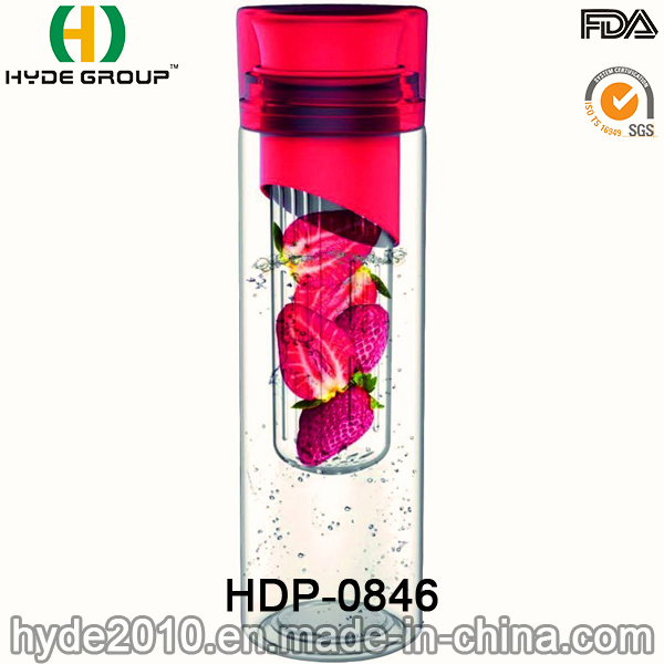 600ml Hot Sale BPA Free Plastic Fruit Infuser Bottle, Tritan Fruit Juice Bottle (HDP-0846)