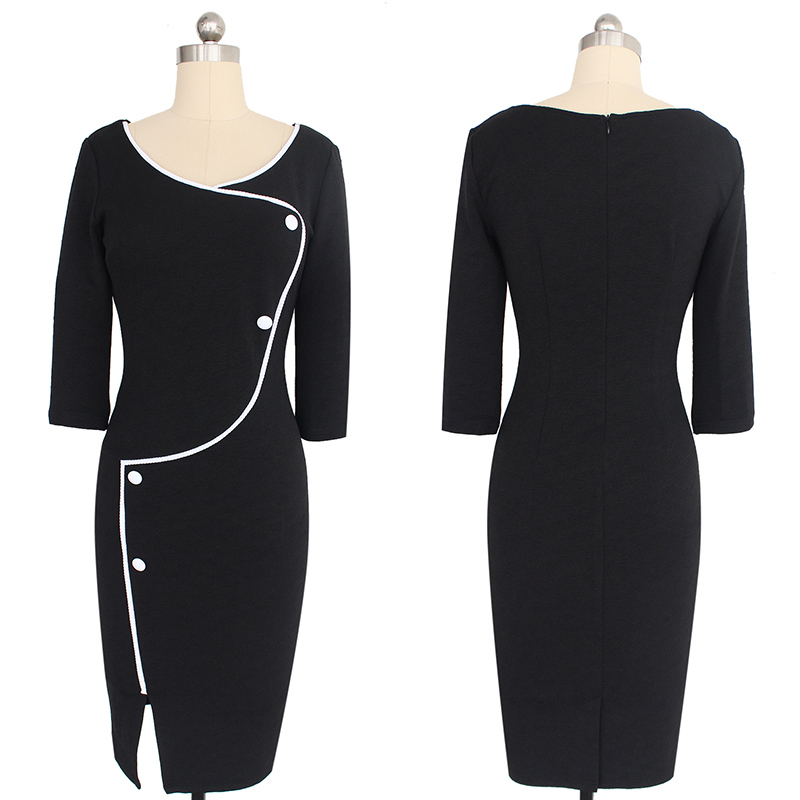 Women Casual Elegant Deep Neck Knee Pencil Women Office Bodycon Dress