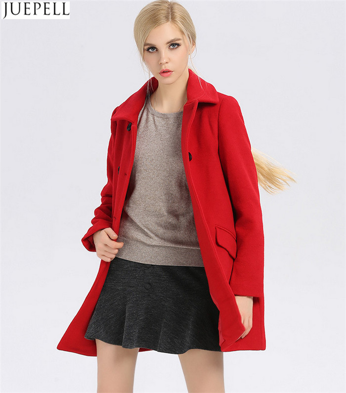 New Commuter Ladies Collar Thin 100% Wool Coat Women European and American Style Double Breasted Long Winter Coat