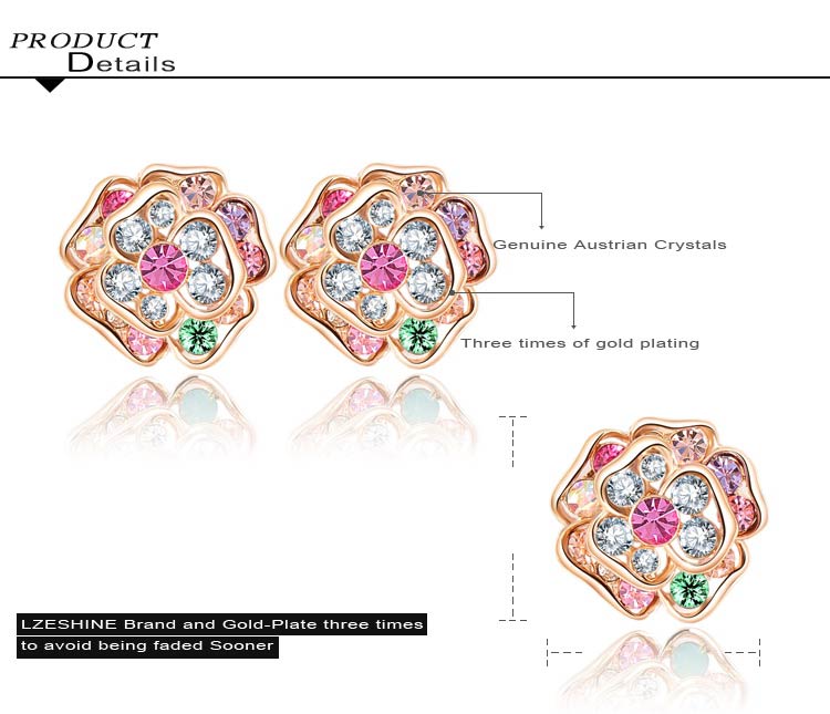 Yiwu 18k Gold Plated Jewelry Austrian Crystal Flower Stud Earring (ER0011-C)