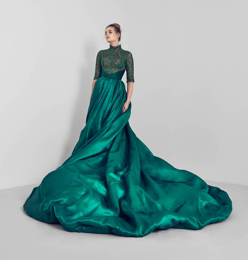 High Collar Half Sleeves Ball Gown Prom Dress