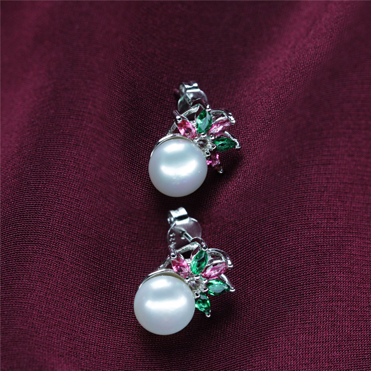 Zircon Sterling Silver Natural Freshwater Pearl Earring Stud