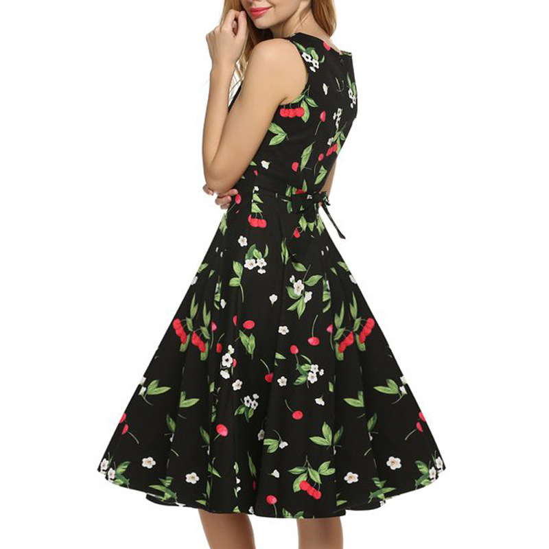 European Women's Summer Sleeveless Sexy Cherry Printing Dress