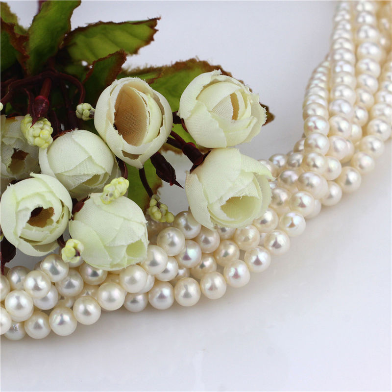 Decoration Freshwater Loose Pearl Strand 7mm AA- White Round Pearl String