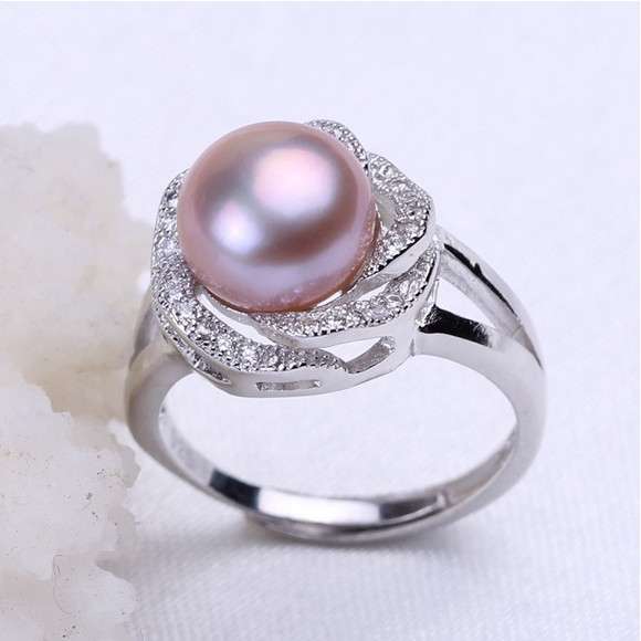 White Pearl Rings Real Freshwater Pearl Ring 9-10mm Button Shape Simple Design Pearl Ring 925