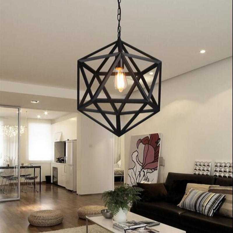 Antique Black Metal Brid Cage Pendant Lamp for Livingroom