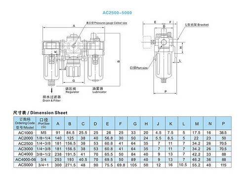 Three Point Combination Special Air Operated Grease Lubricator AC3000-03