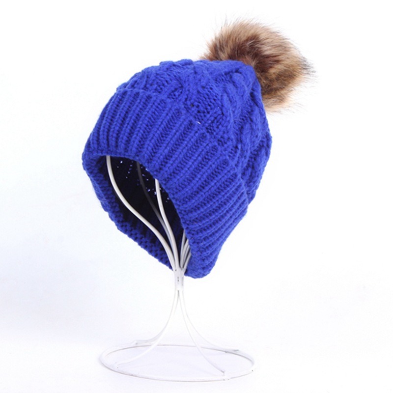 Womens Mens Fake Fur Ball Cap POM POM Knitted Beanies Thick Hat (HW100)