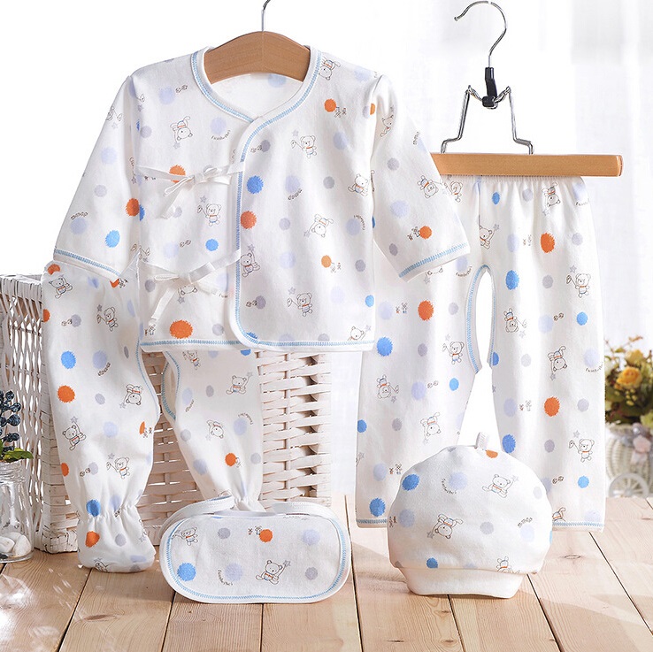 Cotton Printed Newborn Baby Infant Apparel 5PCS