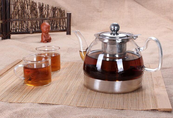 Glass Body Stainless Bottom Tea Kettle Coffee Pot