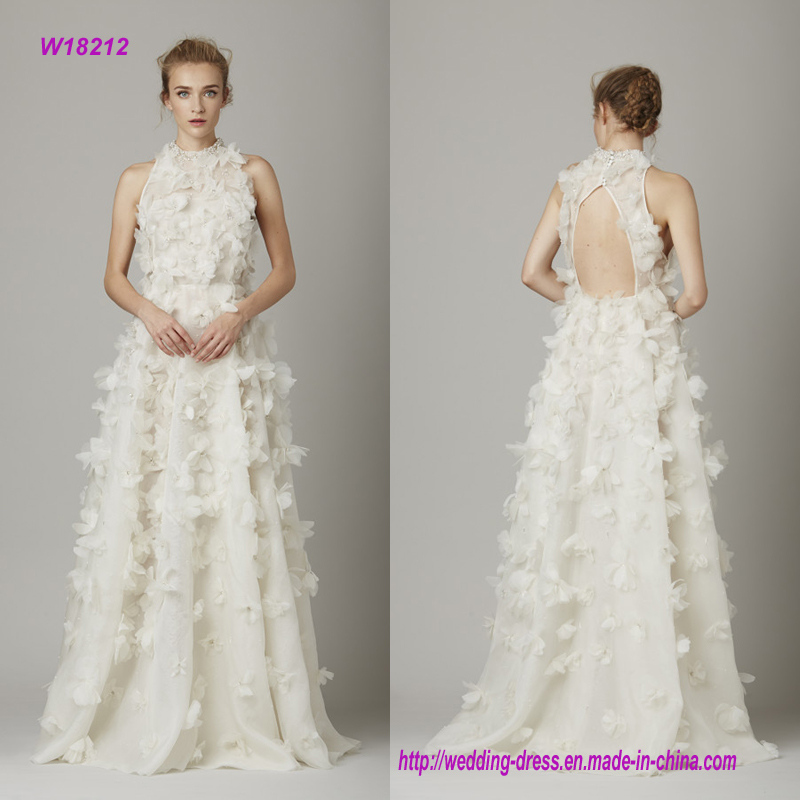 3D Floral Appliques A Line Wedding Dress