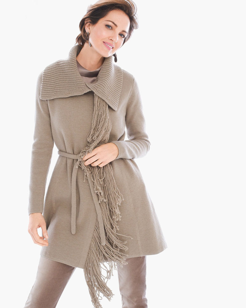 Ladys Long Sweater with Fringe-Front Sweater