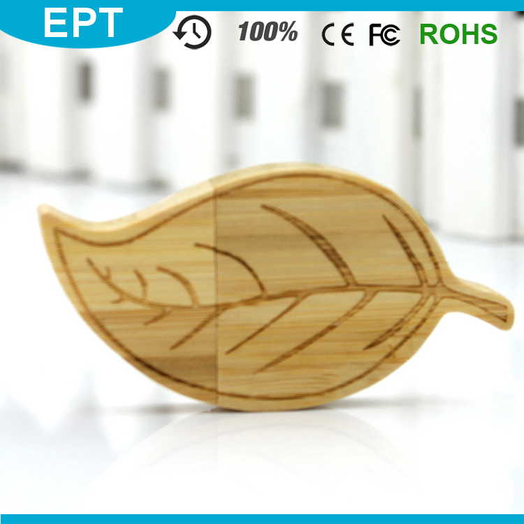 Leaf Shape Wood Custom Logo USB Flash Drive (TW074)