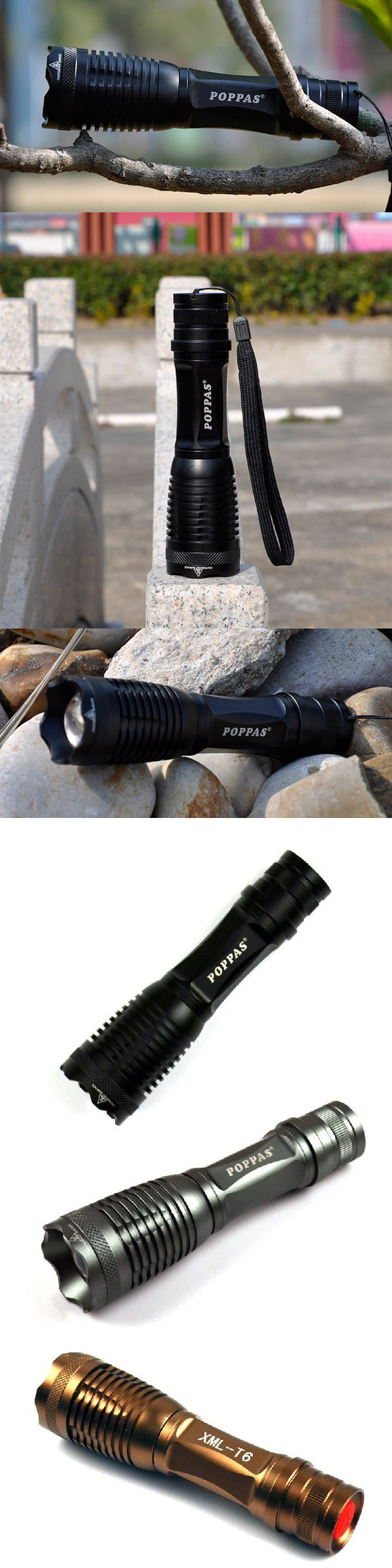 18650 Rechargeable Telescopic CREE Xm-L T6 High Power Flashlight (POPPAS-S3)