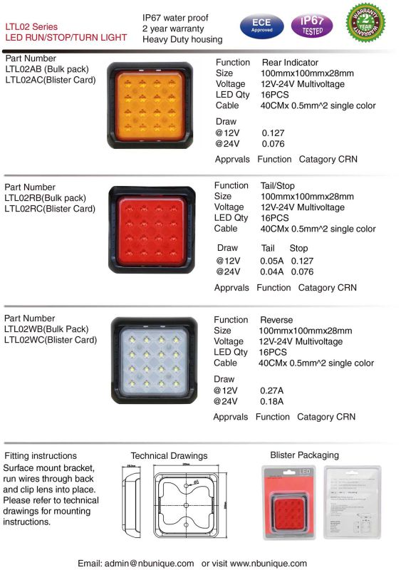 ECE Approved Square LED Turn Light for Heavy Duty Truck and Trailer 2 Year Warranty, Short Delivery Time and Small MOQ