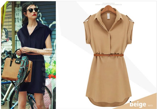 2015 European Style Elegant Shirt Collar Fashion Chiffon Dress (58230)