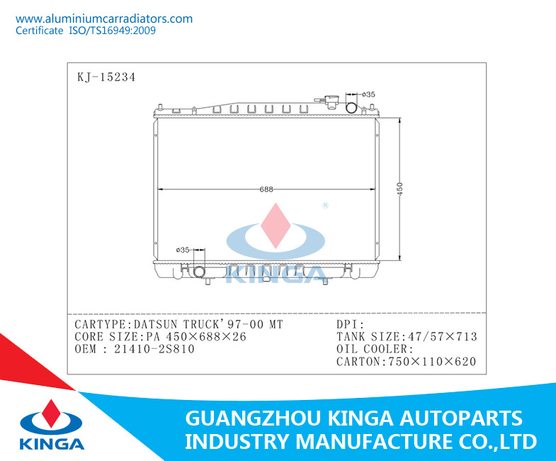 Radiator for Nissan Datsun Truck'97-00 Mt with OEM21410-2s810