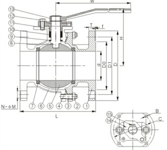 ANSI 2PC Split Body Manual Flange Ball Valve Class 150/300