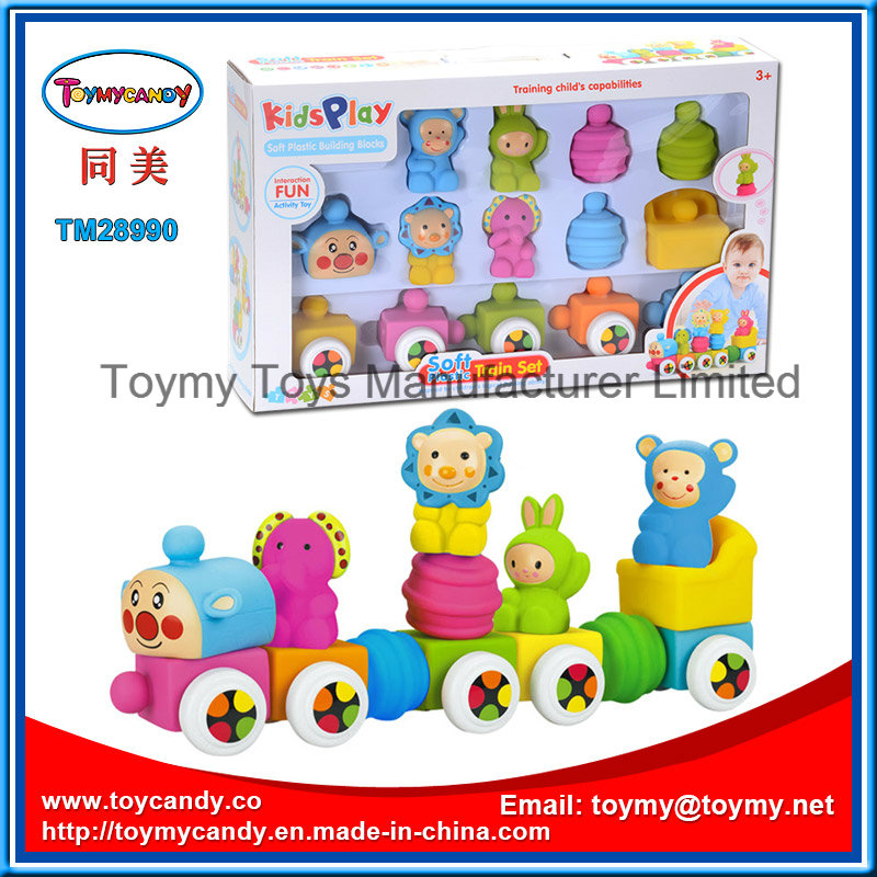 Soft Plastic Cartoon Animal Assemble Building Block Train Toy Set