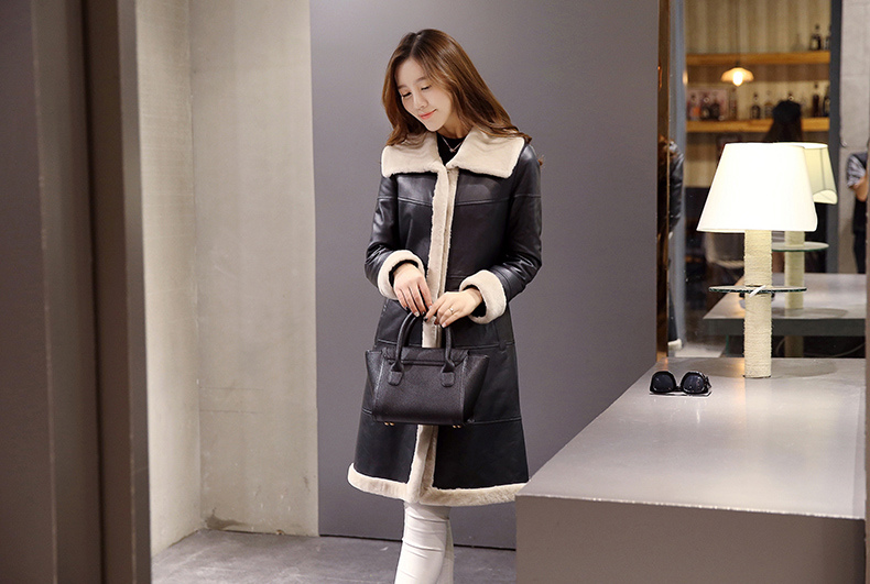 Women's Lamb Leather and Shearling Coat Long Style