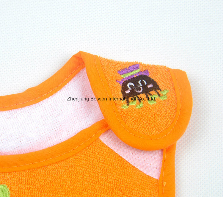 OEM Produce Customized Design Embroidered Cotton Terry Cartoon Halloween Baby Feeder Bib