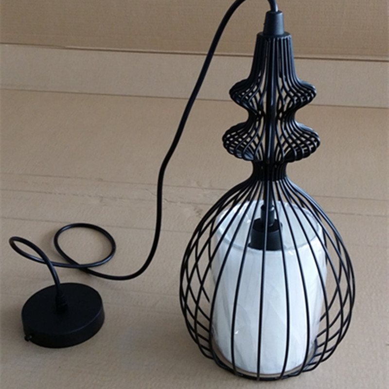 Chinese Style Painted Black Bird Cage Iron Pendant Lamp