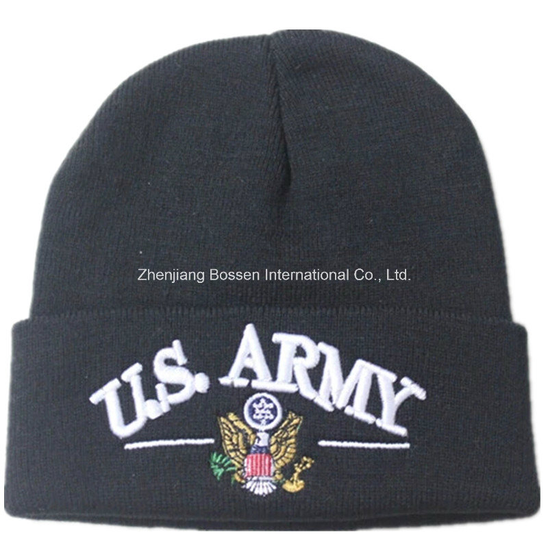 China Supplier Customized Logo Embroidered Sports Black Acrylic Beanie Hat