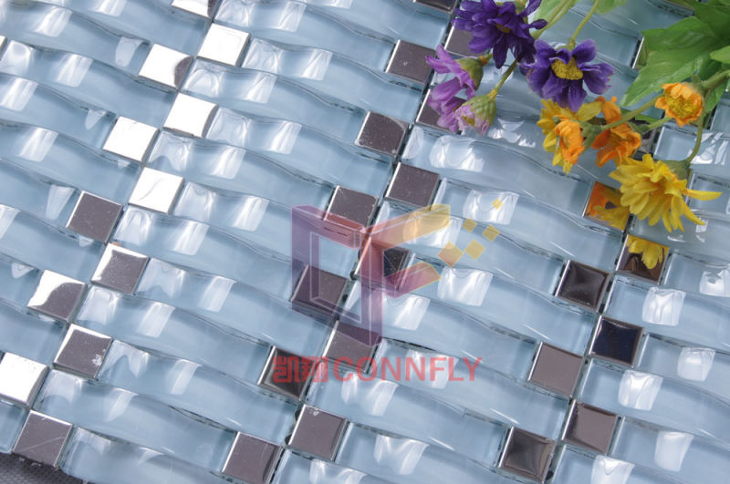 Wave Shape Crystal Glass Mix Metal Mosaic (CFG03)