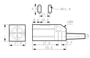 Yumo Lmf11-3005pb 5mm PNP Nc Angular Column Type Inductive Proximity Switch Sensor