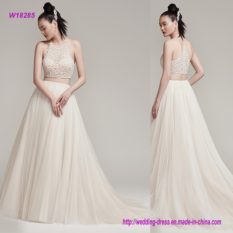 Full Tulle A-Line Zipper Closure Wedding Dress with Sophisticated Bead Encrusted