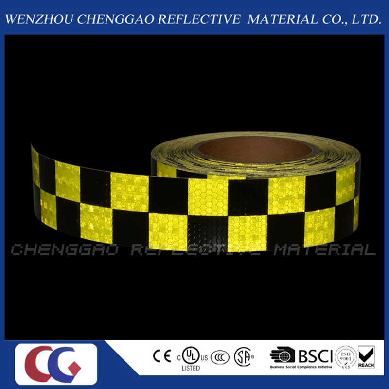 Fluorescent and Black Checkered Adhesive Reflective Safety Warning Tape (C3500-G)