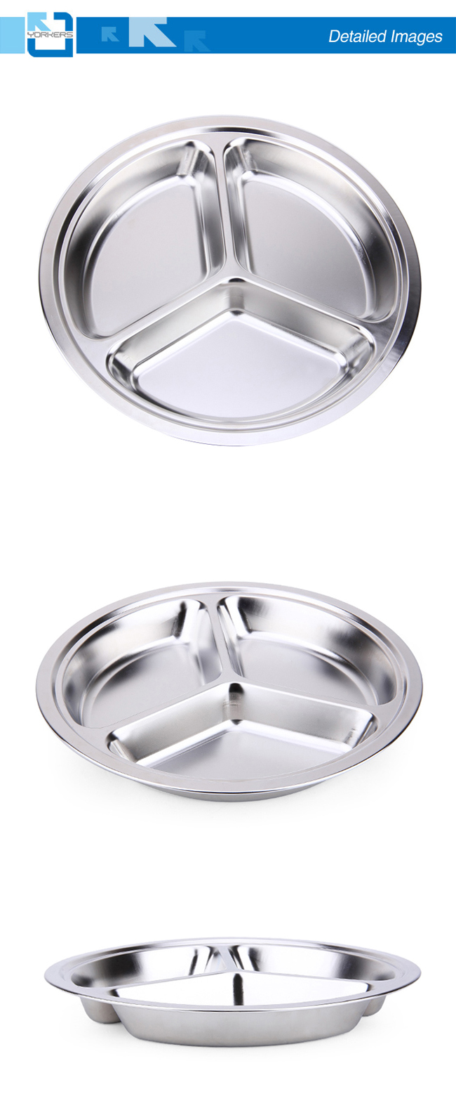 28cm Cheap Stainless Steel Round Tray with Dividers Snacks Serving Tray