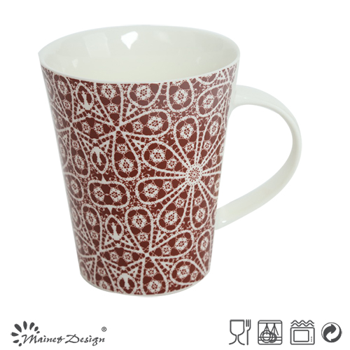 13oz New Bone China Mug with Texture and Flower Decal Design