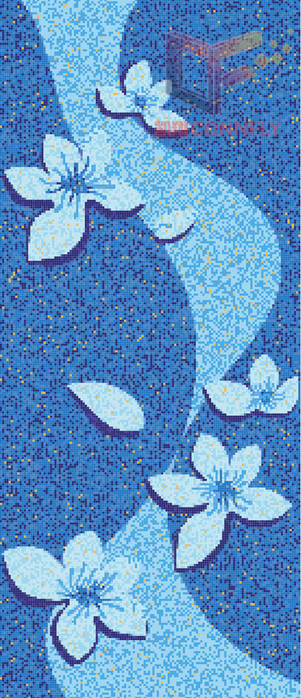 Fish and Flower Art Mosaic Pattern Glass Swimming Pool Mosaic Tile