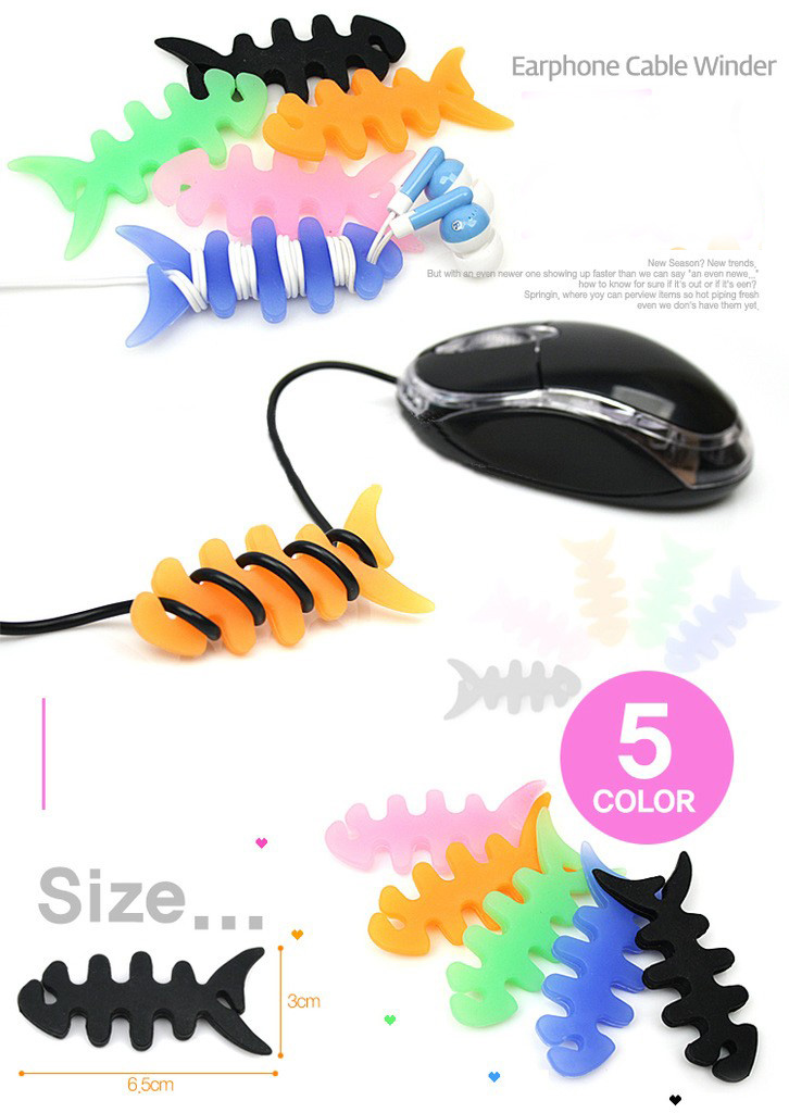 Multi-Color Fashionable Silicone Fish Bone Cable Winder