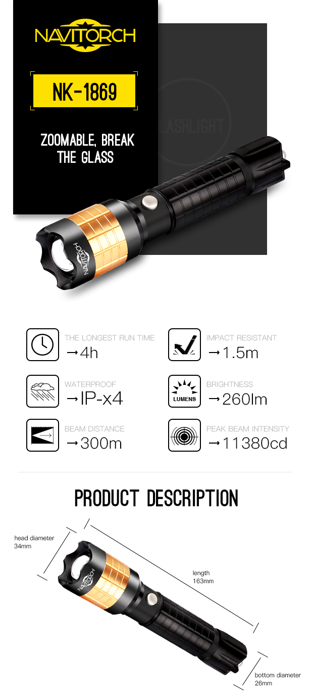 CREE XP-E LED 260 Lumens Zoomable LED Flashlight (NK-1869)