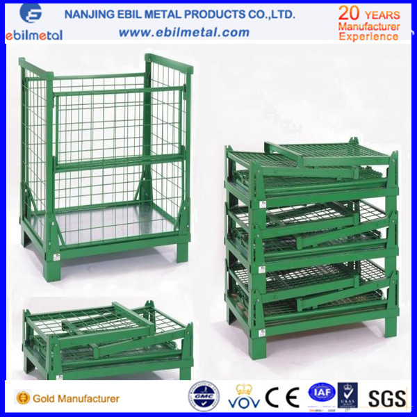 Foldable Stackable Galvanized Wire Steel Container for Warehouse Storage