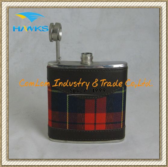 6oz Stainless Steel Leather Hip Flask for Promotion