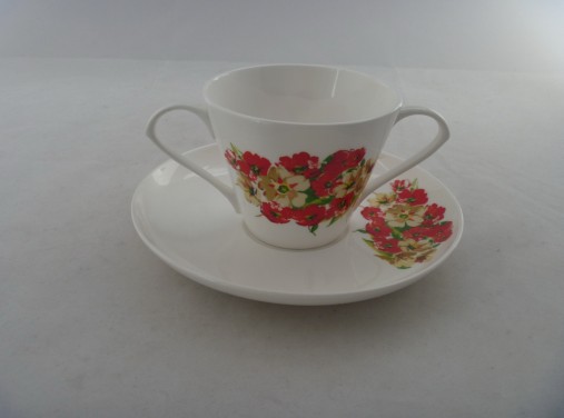 Double Handle Fine Bone China Mug with Saucer