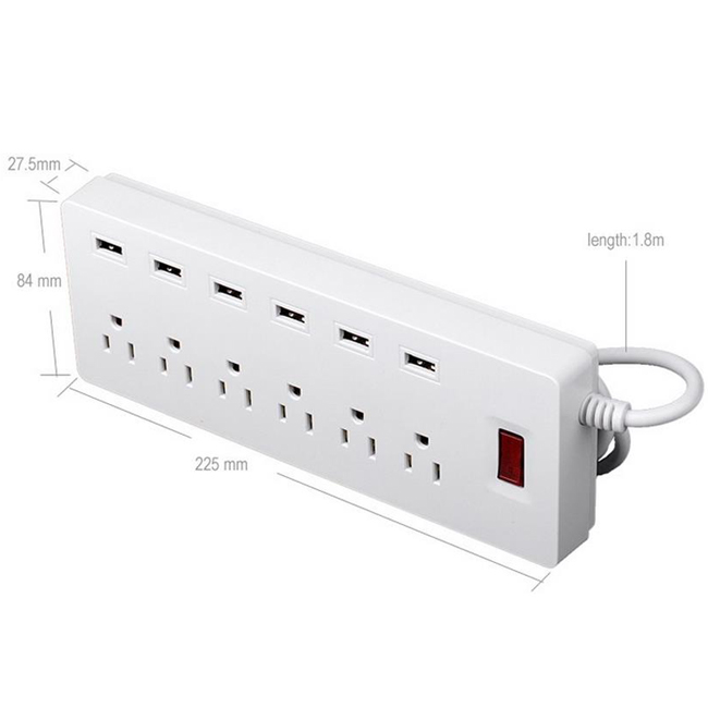 Surge Protector 6 Port Us AC Plug Outlet with 6 Ports Smart Fast USB Charger