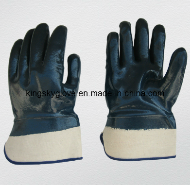 Jersey Liner Fully Coated Blue Nitrile Gloves for Chemical Industry