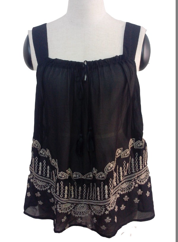 Black Fashion Embroidered Chiffon Sleeveless Sexy Ladies Top