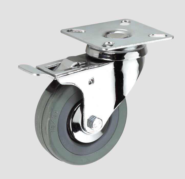 Gray Rubber Flat Industry Caster with Whole Brake